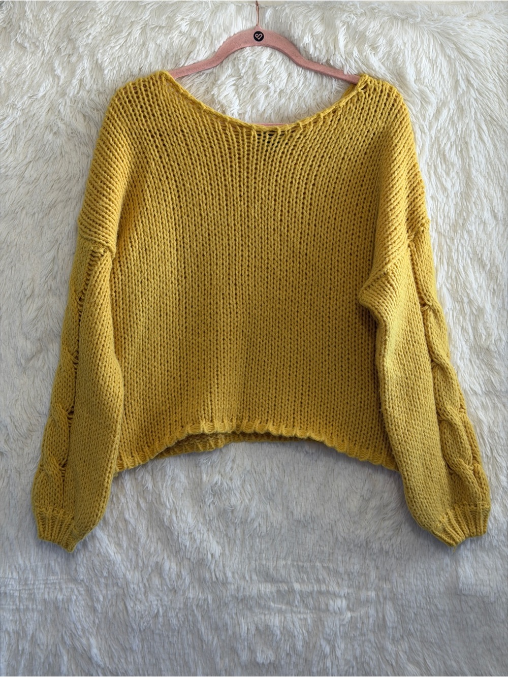 Lumiere Womens Boho Chic Chunky Open-Knit Sweater Size S Yellow Grunge Autumn